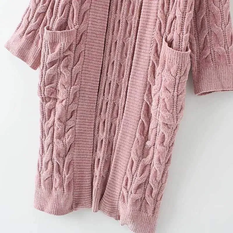 Oversized French Braided Knit Long Cardigan Sweaters For Women