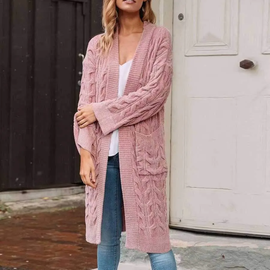 Oversized French Braided Knit Long Cardigan Sweaters For Women