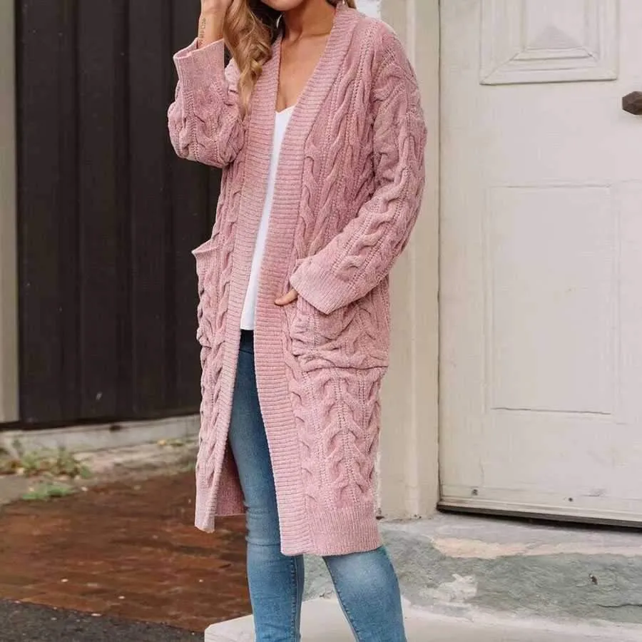 Oversized French Braided Knit Long Cardigan Sweaters For Women