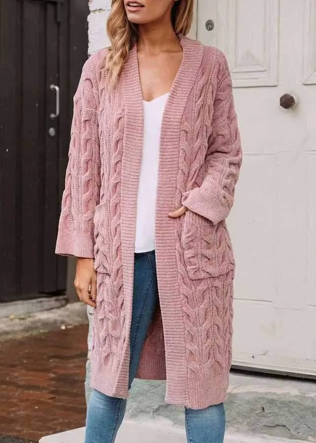 Oversized French Braided Knit Long Cardigan Sweaters For Women