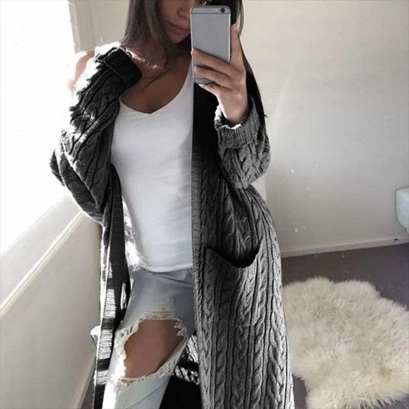 Oversized French Braided Knit Long Cardigan Sweaters For Women