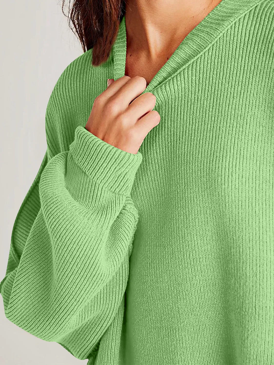 Oversized Side Slit Round Neck Long Sleeve Sweater