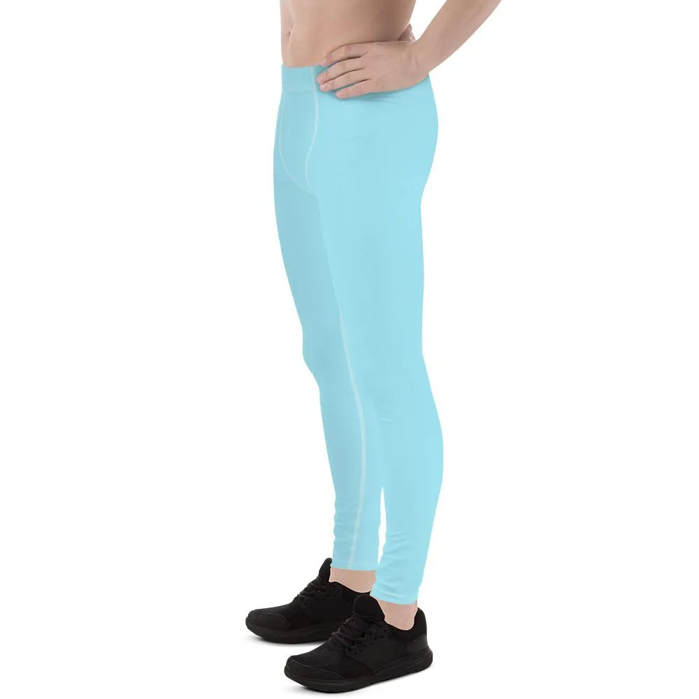 Pale Blue Solid Color Meggings, Light Baby Blue Solid Color Printed Spandex Men's Leggings Meggings- Made in USA/EU