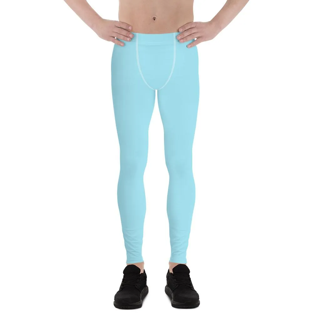 Pale Blue Solid Color Meggings, Light Baby Blue Solid Color Printed Spandex Men's Leggings Meggings- Made in USA/EU