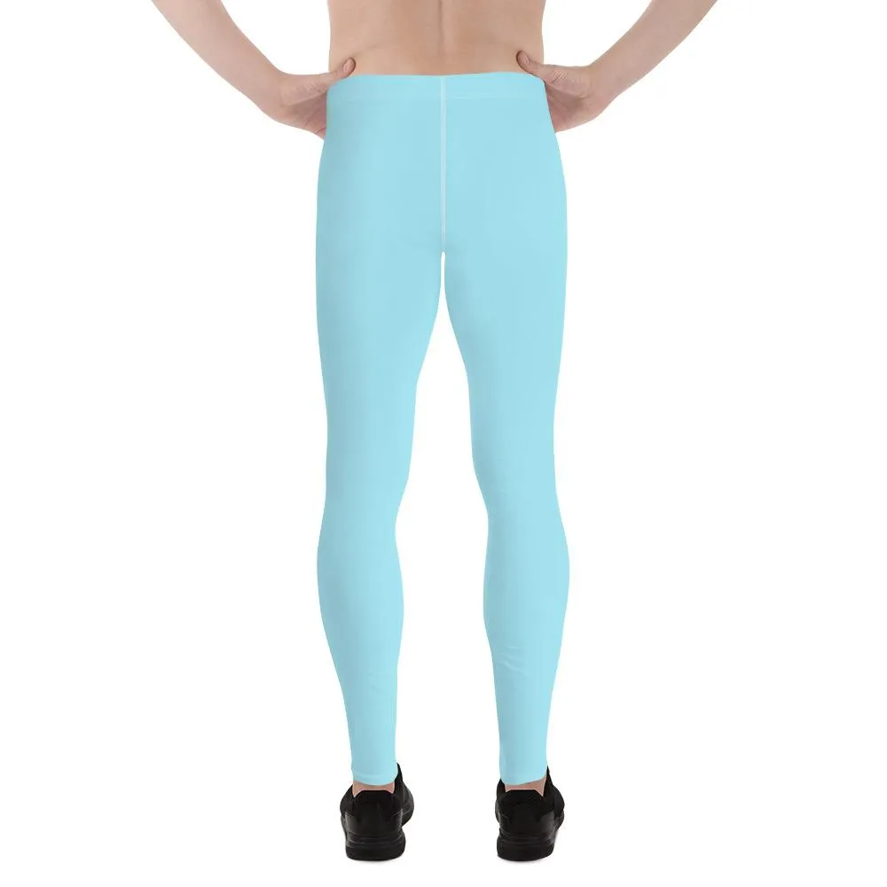 Pale Blue Solid Color Meggings, Light Baby Blue Solid Color Printed Spandex Men's Leggings Meggings- Made in USA/EU