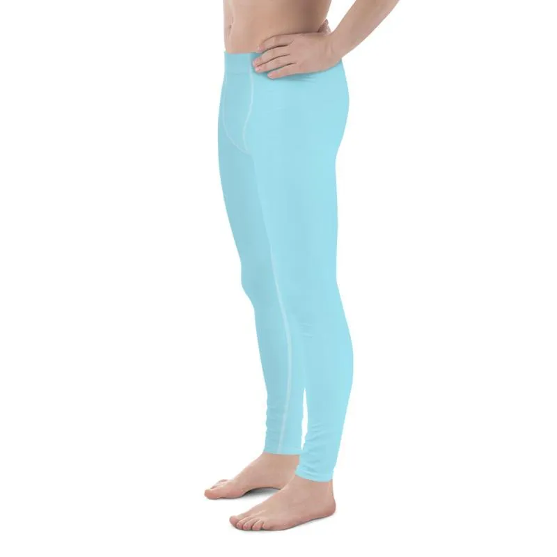 Pale Blue Solid Color Meggings, Light Baby Blue Solid Color Printed Spandex Men's Leggings Meggings- Made in USA/EU