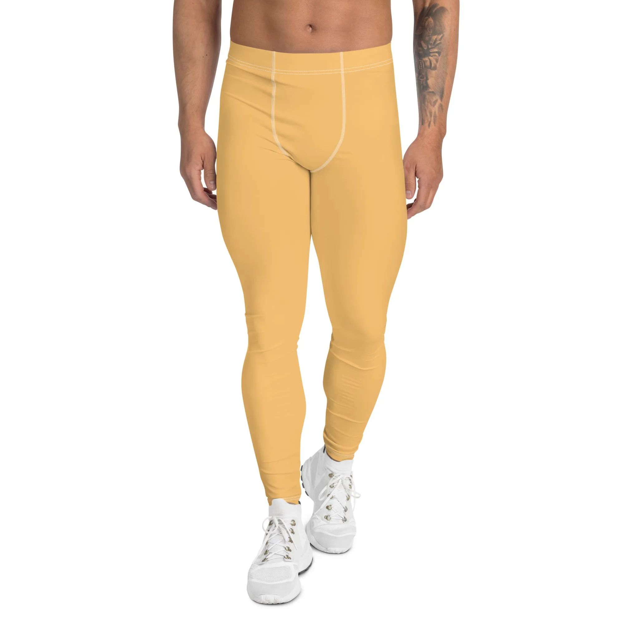 Pale Orange Color Meggings, Solid Orange Color Premium Designer Men's Tight Pants - Made in USA/EU/MX