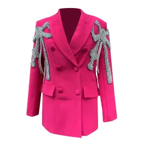 Patchwork Diamond Blazers For Women Notched Collar Long Sleeve Slim Temperament Blazer Female Fashion Clothes