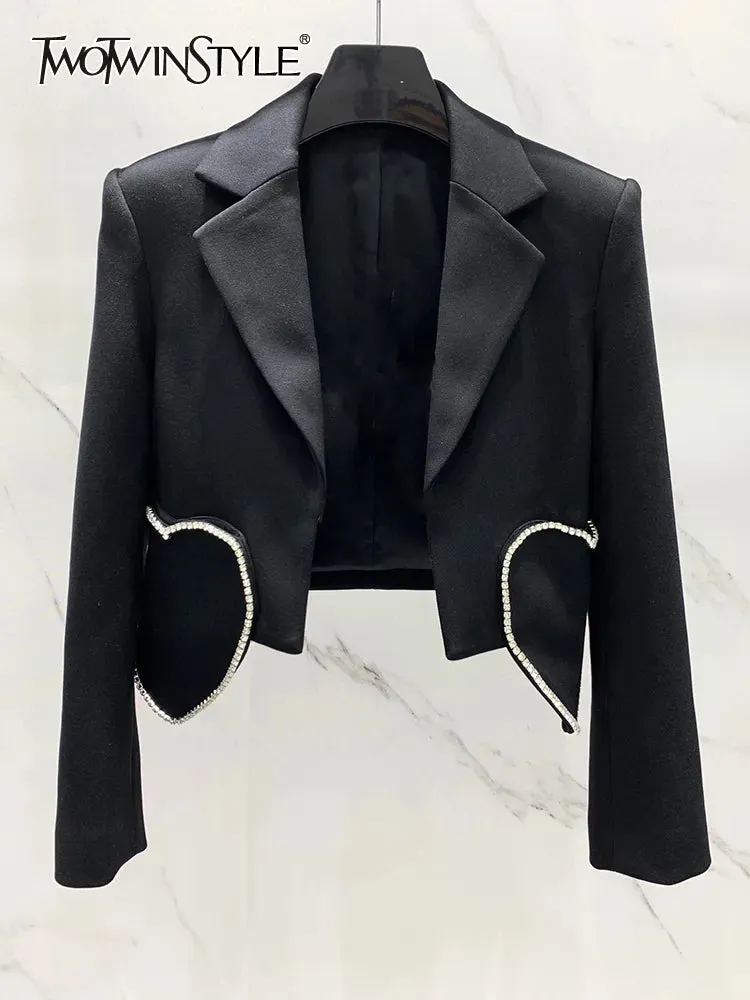 Patchwork Diamonds Blazers For Women Lapel Long Sleeve Temperament Blazer Female Fashion Autumn Clothing