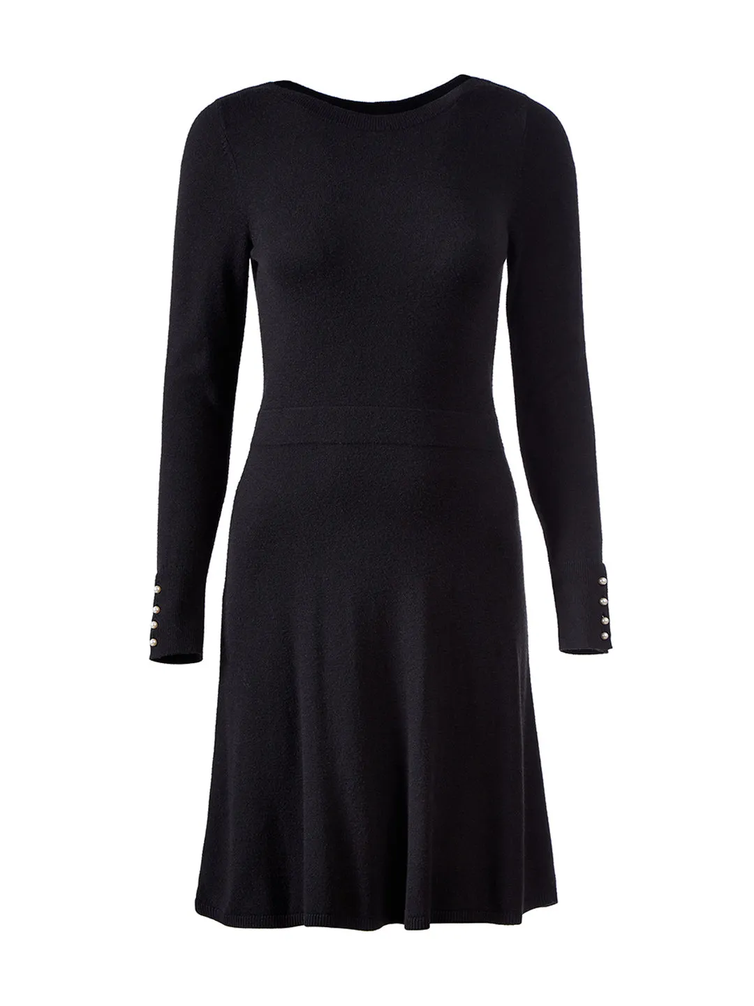 Pearlized Cuff Flare Sweater Dress in Black