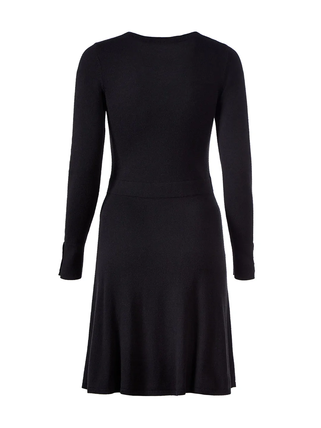 Pearlized Cuff Flare Sweater Dress in Black