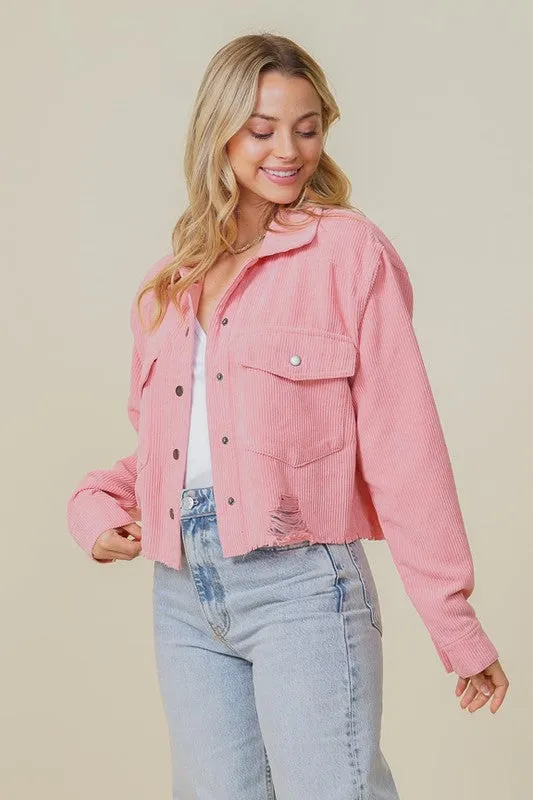 Pink Zoey Distressed Corduroy Distressed Jacket