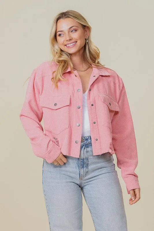 Pink Zoey Distressed Corduroy Distressed Jacket