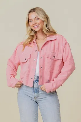 Pink Zoey Distressed Corduroy Distressed Jacket