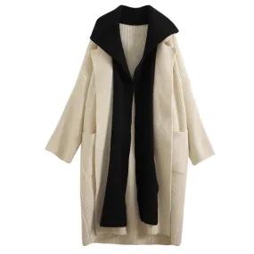 Pre Order:  Faux Two-Piece Belted Knit Coat