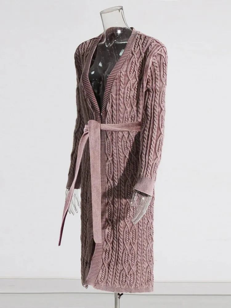 Pre Order:  Lace-Up Cable Knit Coat