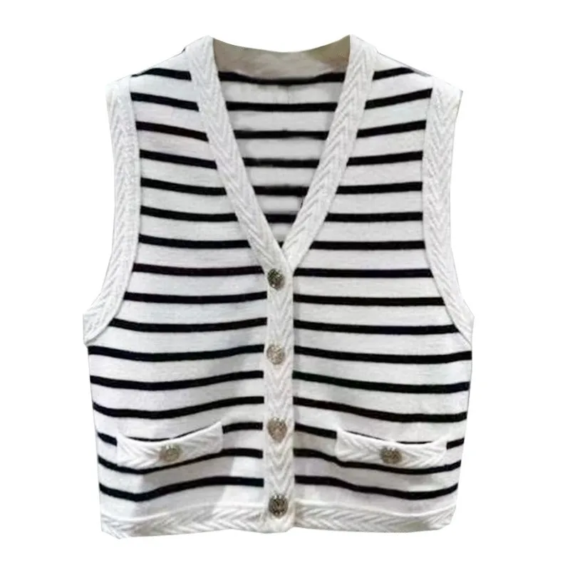 Pre Order:  Striped V-Neck Knit Vest   A-Line Knit Skirt