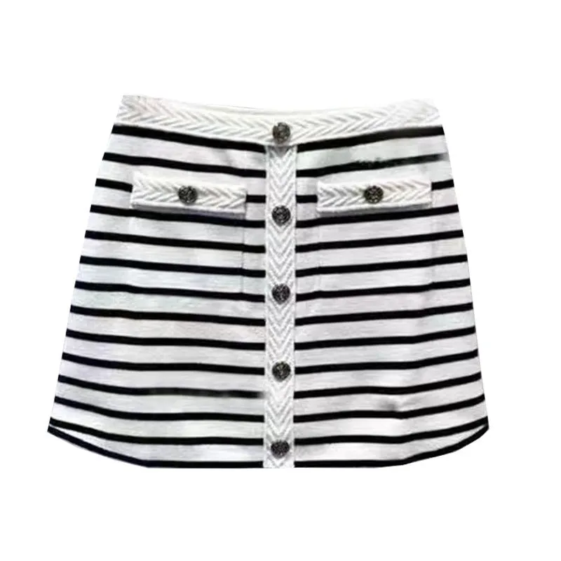 Pre Order:  Striped V-Neck Knit Vest   A-Line Knit Skirt