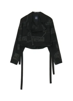 PRINTED SERGE CROPPED BIKER JACKET