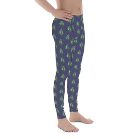 Purple Floral Men's Leggings, Flower Meggings Designer Workout Tights-Made in USA/EU/MX