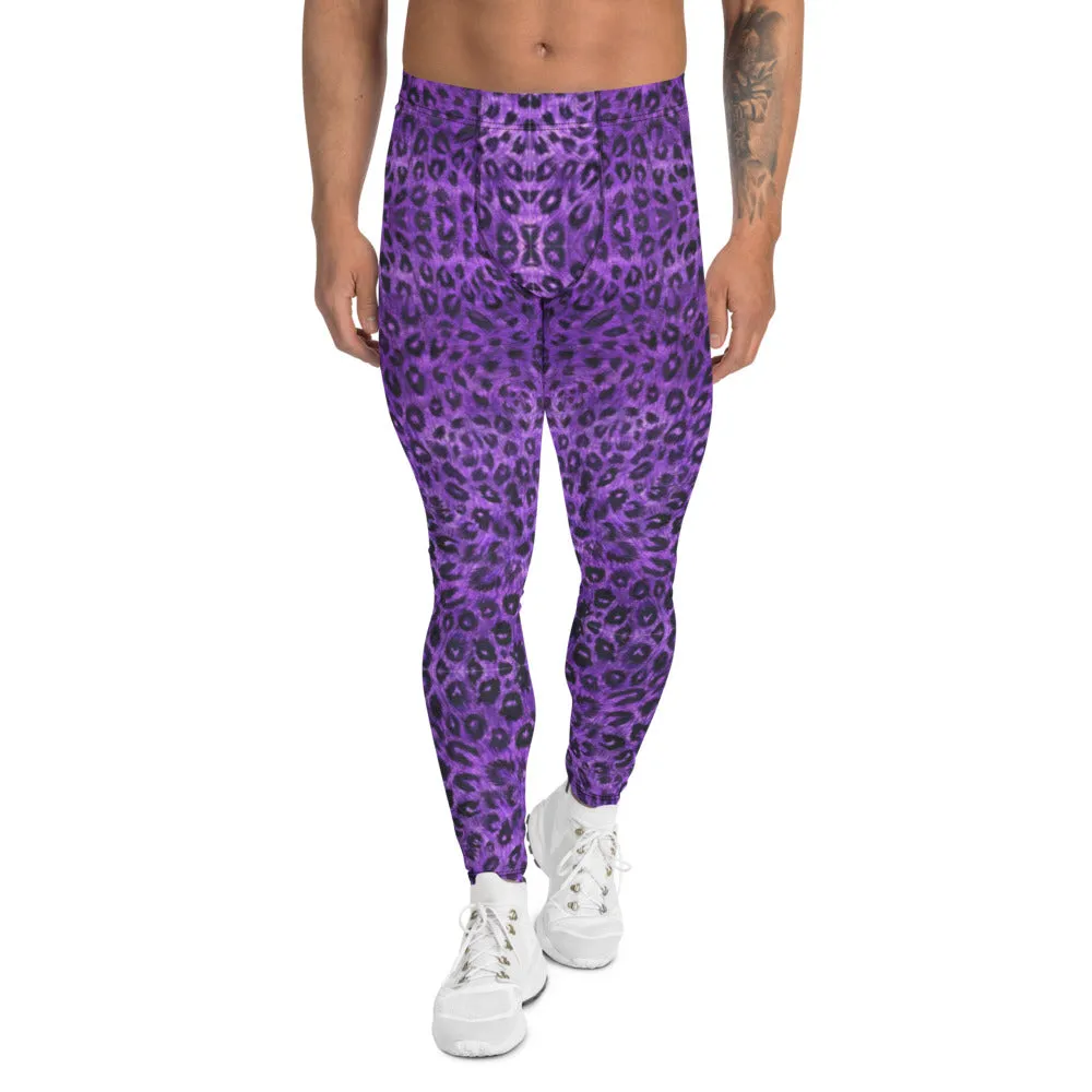 Purple Leopard Men's Leggings, Animal Print Meggings Compression Tights-Made in USA/EU