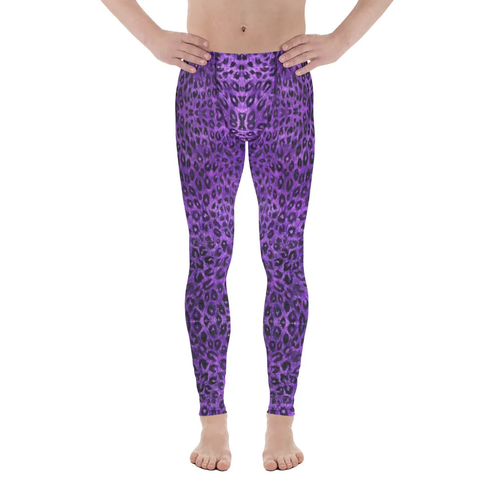 Purple Leopard Men's Leggings, Animal Print Meggings Compression Tights-Made in USA/EU