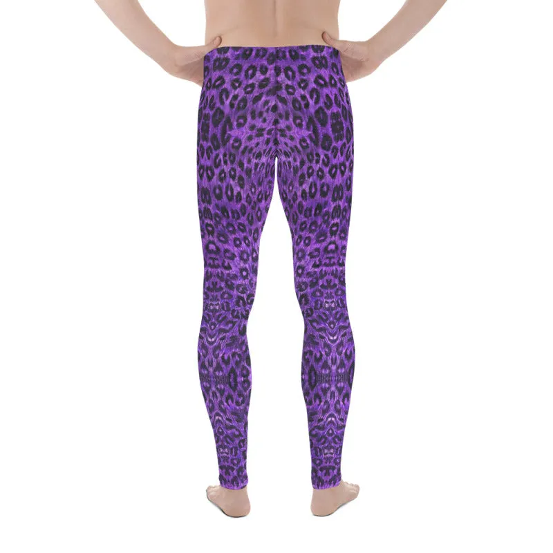 Purple Leopard Men's Leggings, Animal Print Meggings Compression Tights-Made in USA/EU