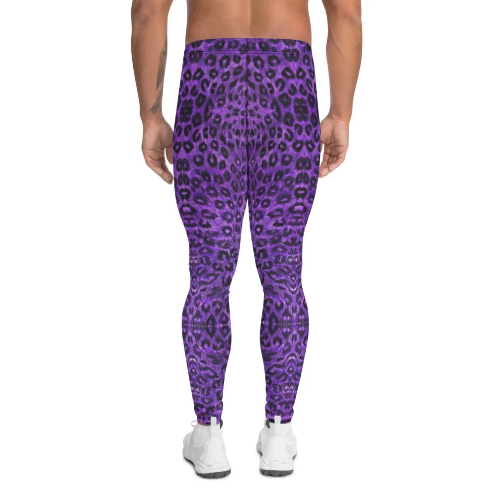 Purple Leopard Men's Leggings, Animal Print Meggings Compression Tights-Made in USA/EU