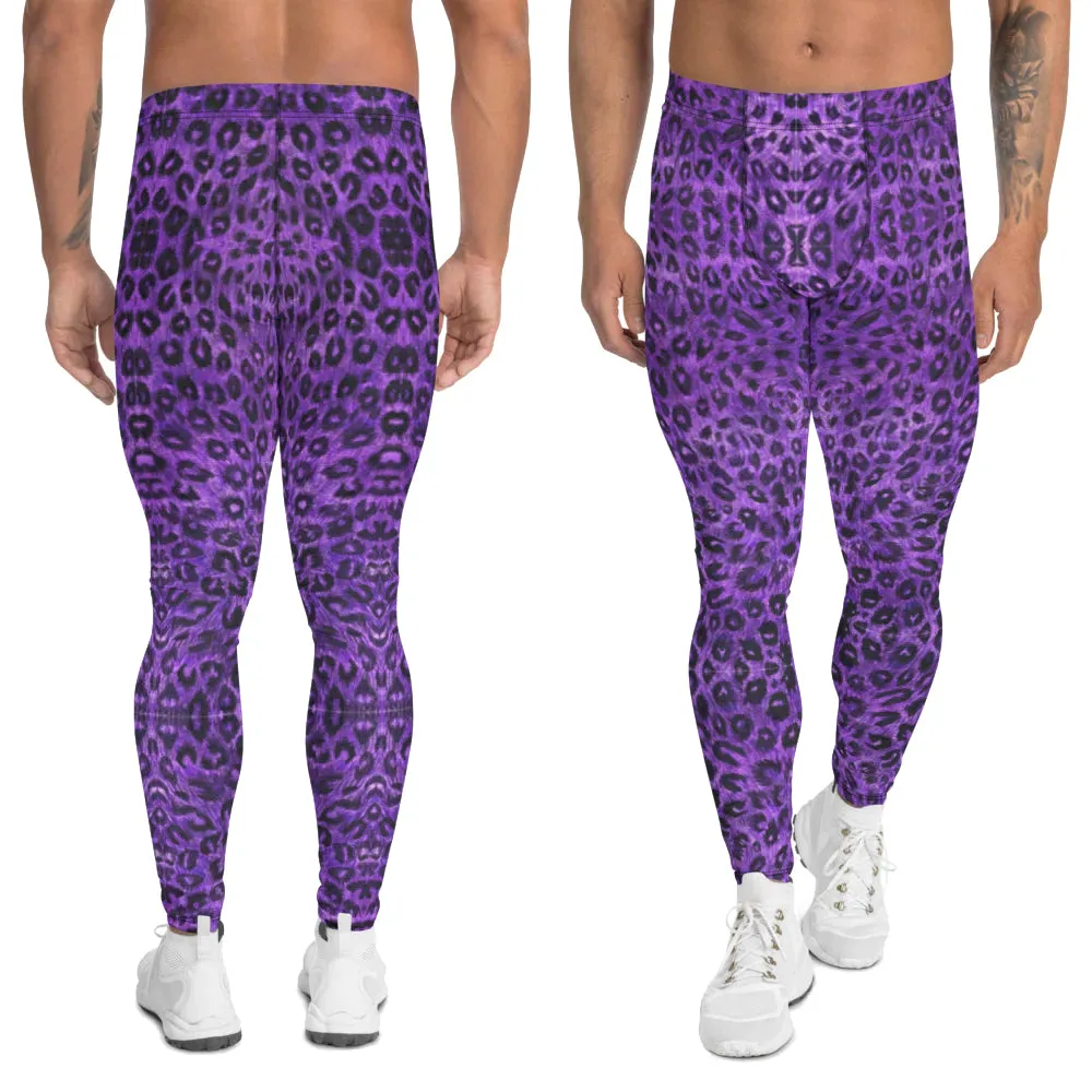 Purple Leopard Men's Leggings, Animal Print Meggings Compression Tights-Made in USA/EU