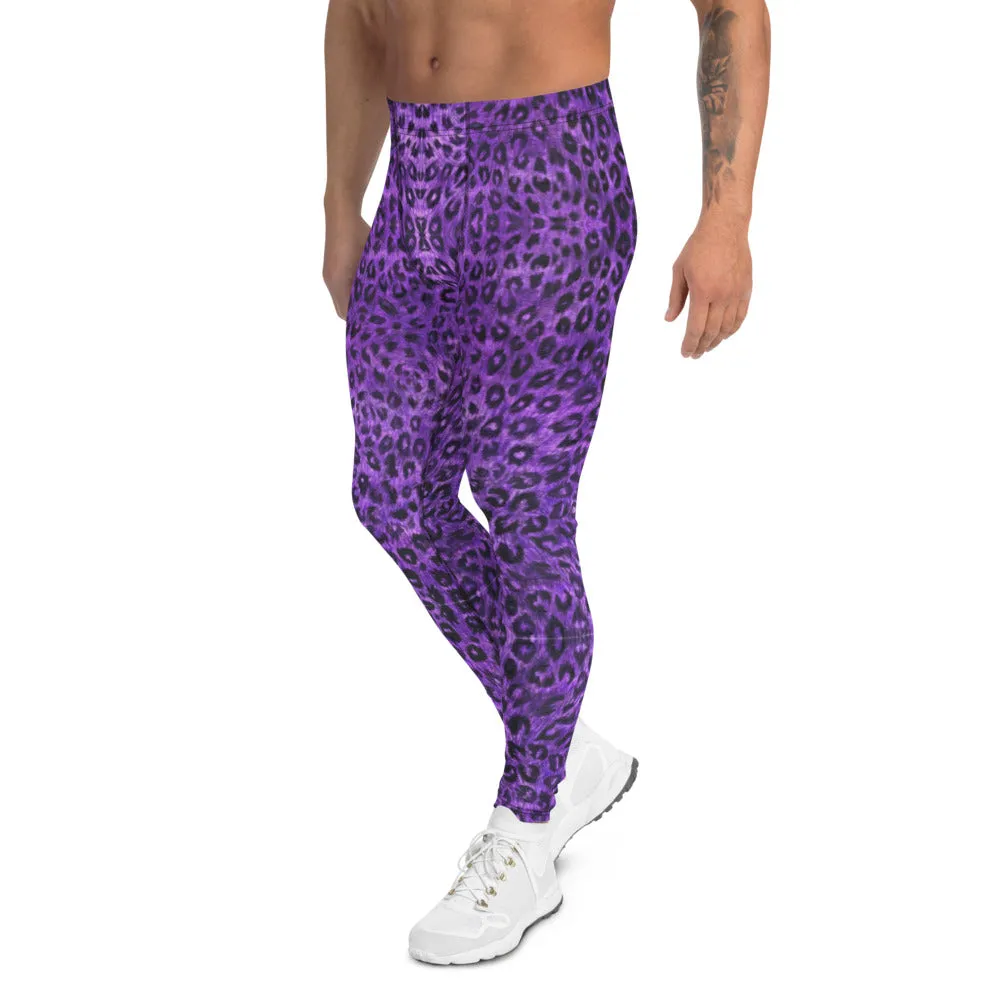 Purple Leopard Men's Leggings, Animal Print Meggings Compression Tights-Made in USA/EU