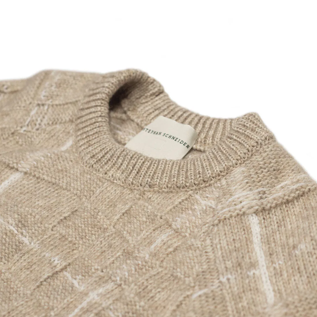 "Anchor" raglan sleeve sweater in "sand" heavyweight check cotton, alpaca, and wool