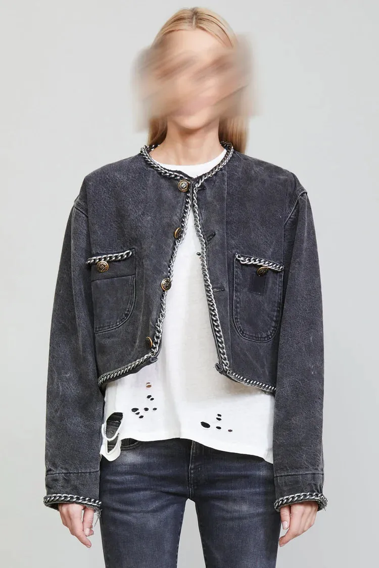 R13 Chain Embellished Cropped Jacket - dusty grey