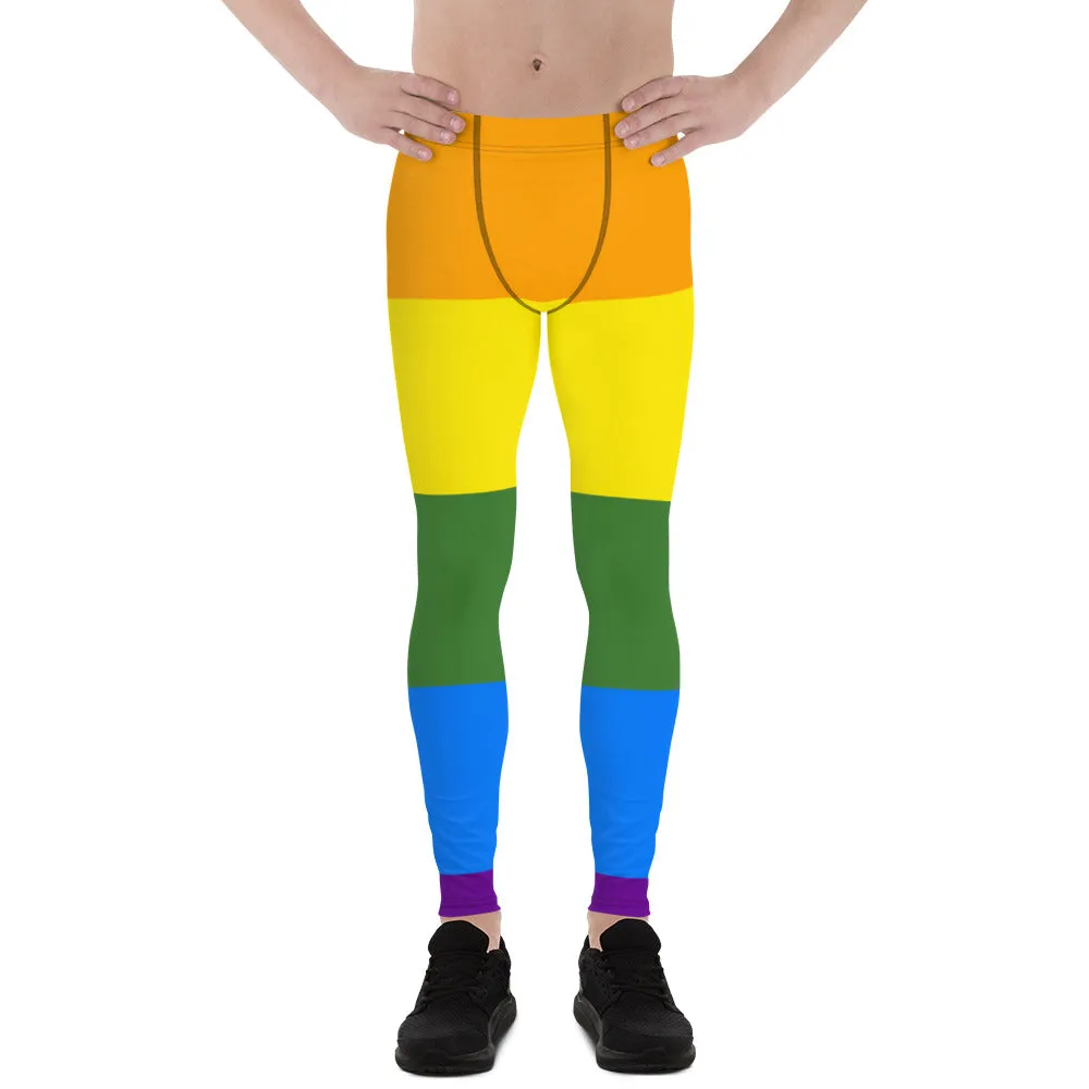 Rainbow Gay Pride Men's Leggings, Best Gay Pride Best Men's Leggings Pride Outfits-Made in USA/EU/MX