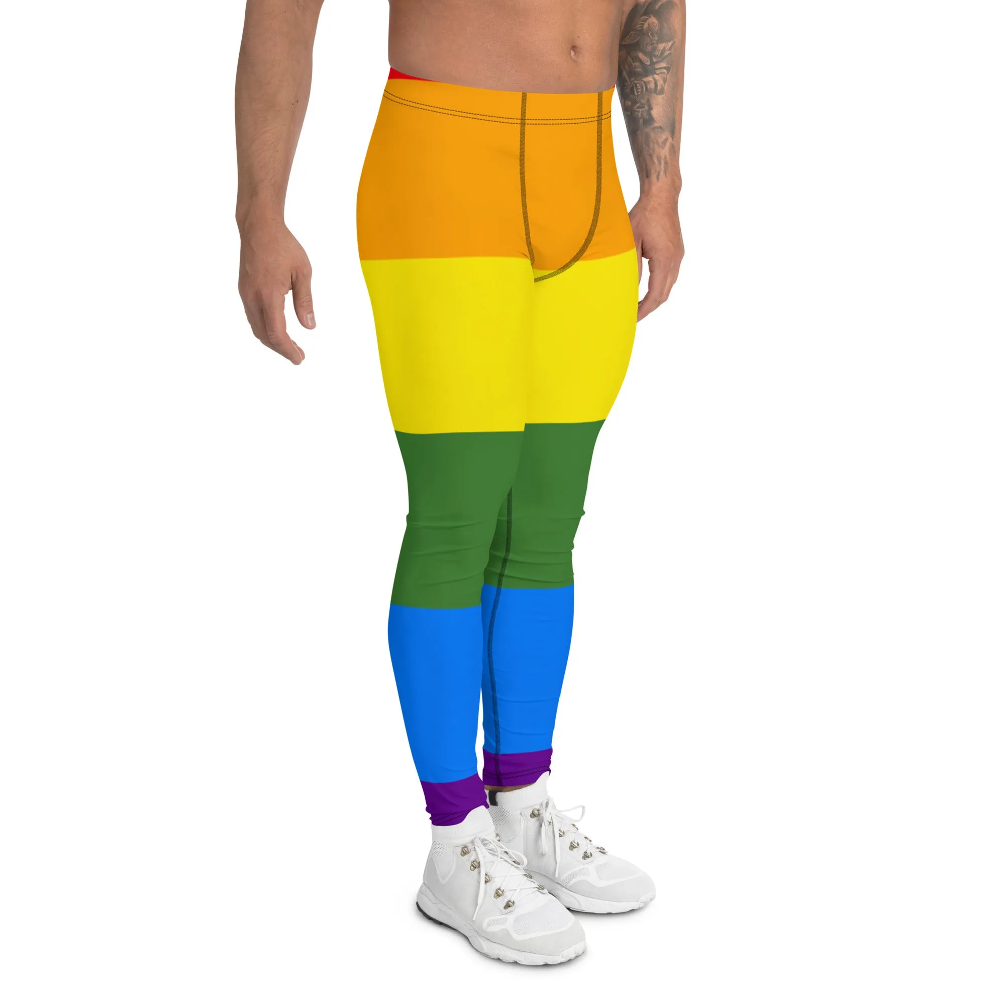 Rainbow Gay Pride Men's Leggings, Best Gay Pride Best Men's Leggings Pride Outfits-Made in USA/EU/MX