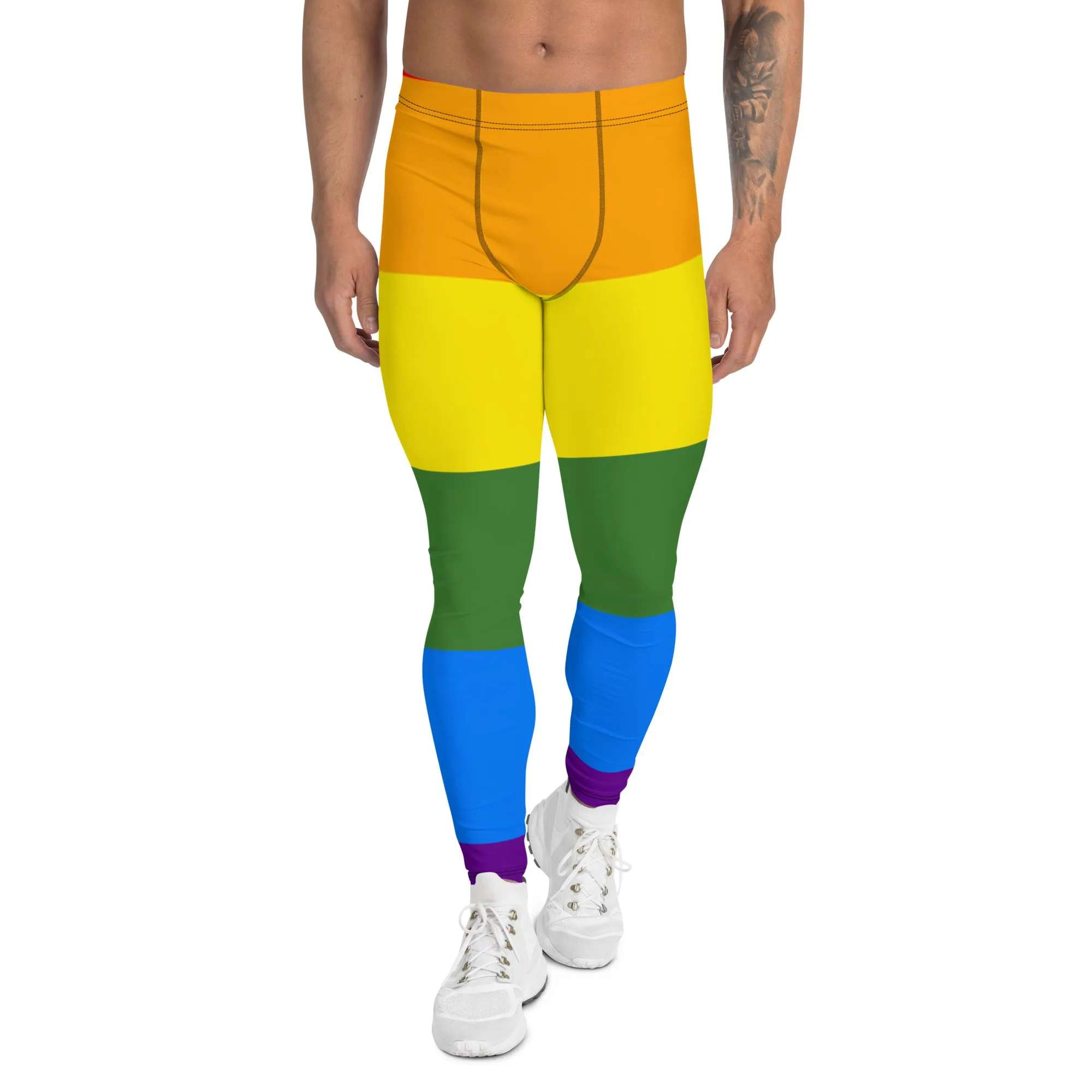 Rainbow Gay Pride Men's Leggings, Best Gay Pride Best Men's Leggings Pride Outfits-Made in USA/EU/MX