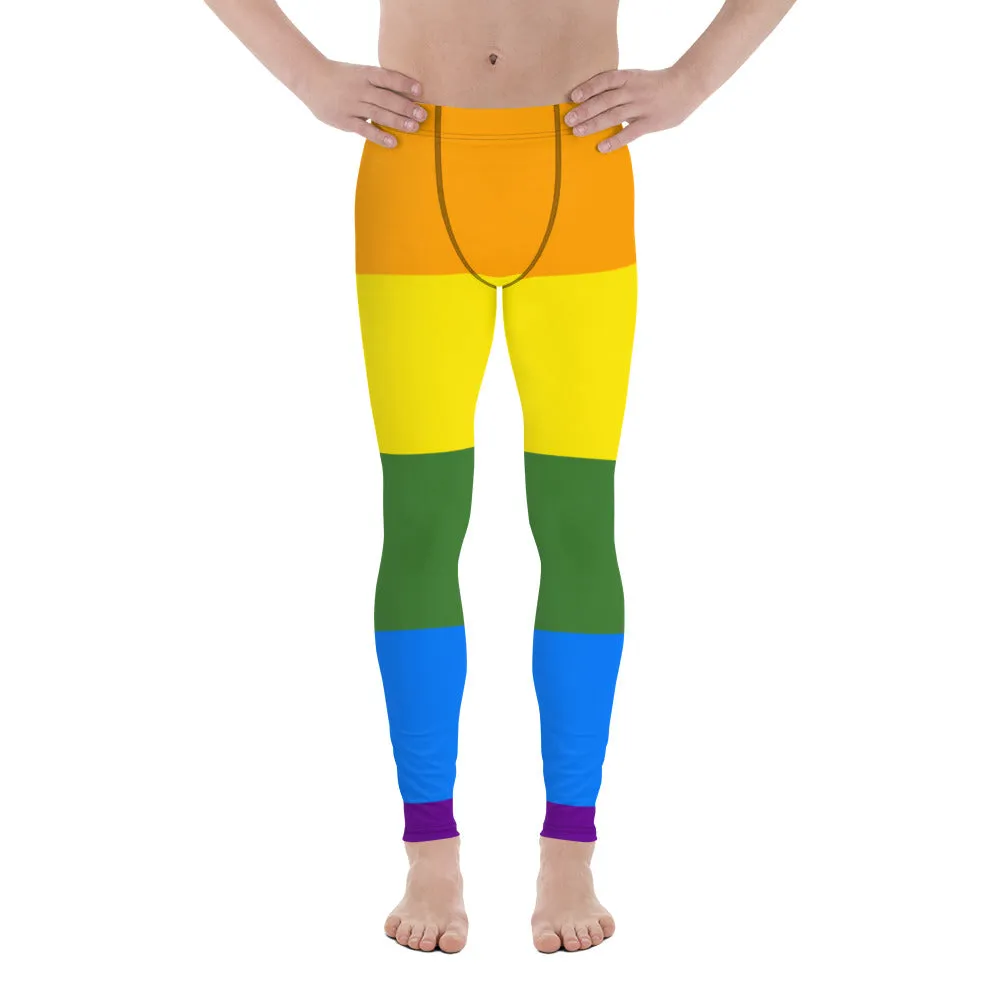 Rainbow Gay Pride Men's Leggings, Best Gay Pride Best Men's Leggings Pride Outfits-Made in USA/EU/MX