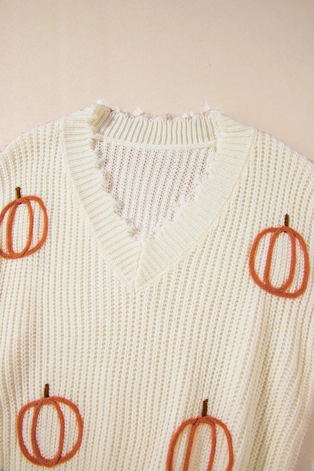 Raw Hem Pumpkin V-Neck Long Sleeve Sweater | Fall Sweater | Halloween Sweater