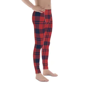 Red Black Plaid Print Meggings, Preppy Classic Plaid Print Designer Premium Men's Leggings Tights - Made in USA/EU/MX