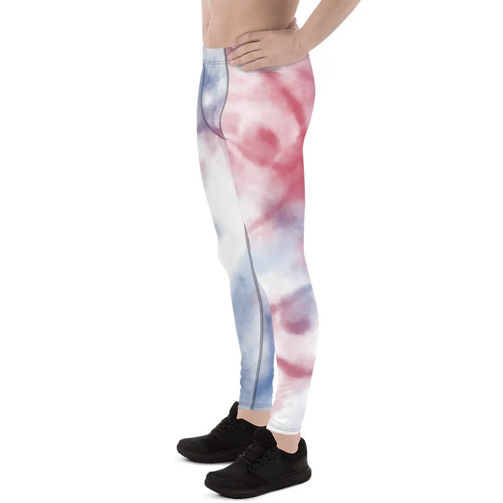 Red Blue Tie Dye Meggings, Best Designer Abstract Men's Costume Party Holiday Leggings - Made in USA/EU/MX