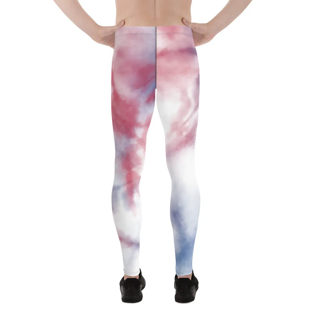 Red Blue Tie Dye Meggings, Best Designer Abstract Men's Costume Party Holiday Leggings - Made in USA/EU/MX