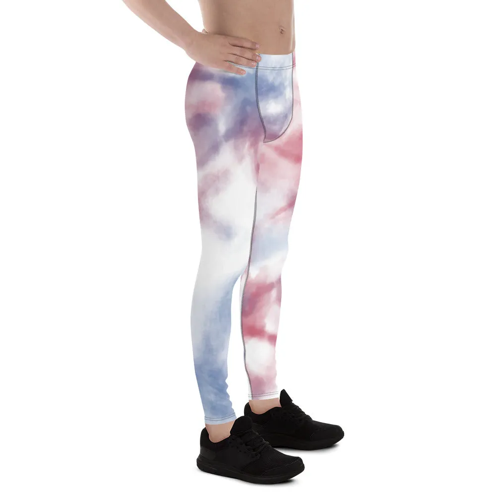 Red Blue Tie Dye Meggings, Best Designer Abstract Men's Costume Party Holiday Leggings - Made in USA/EU/MX