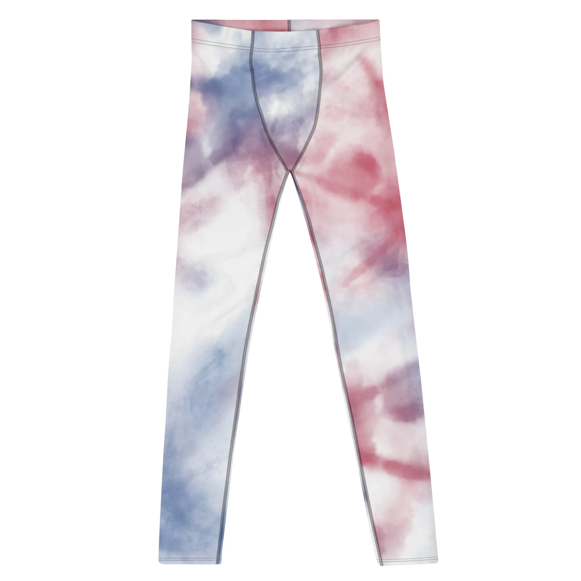 Red Blue Tie Dye Meggings, Best Designer Abstract Men's Costume Party Holiday Leggings - Made in USA/EU/MX