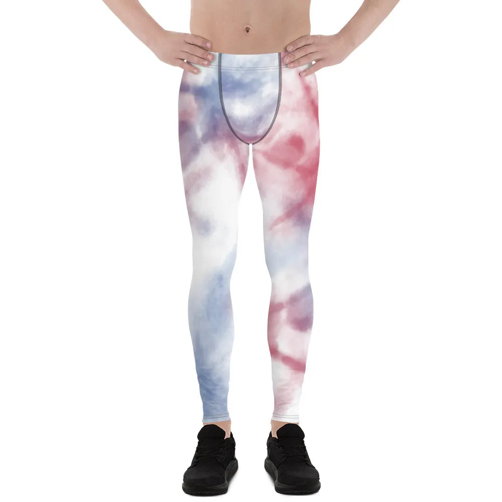 Red Blue Tie Dye Meggings, Best Designer Abstract Men's Costume Party Holiday Leggings - Made in USA/EU/MX