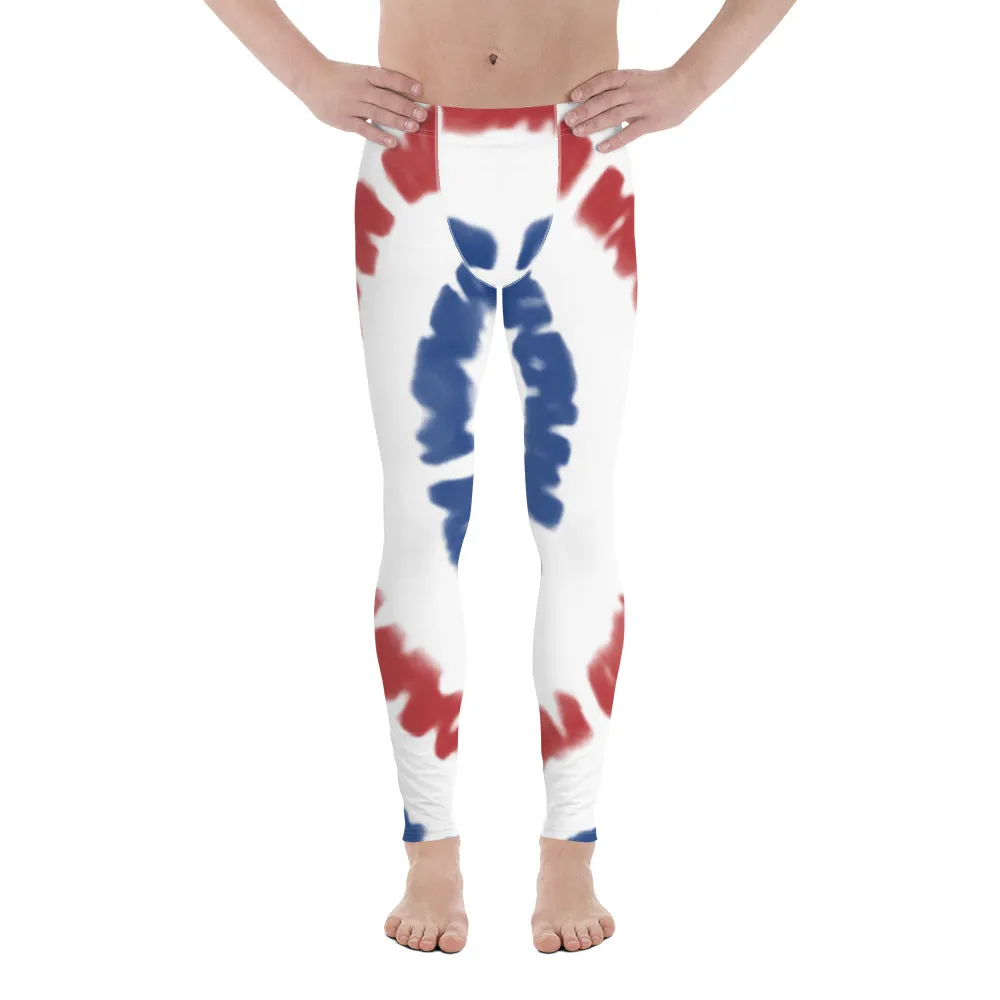 Red Blue Tie Dye Meggings, Best July 4th Men's Costume Party Leggings For Men-Made in USA/EU/MX