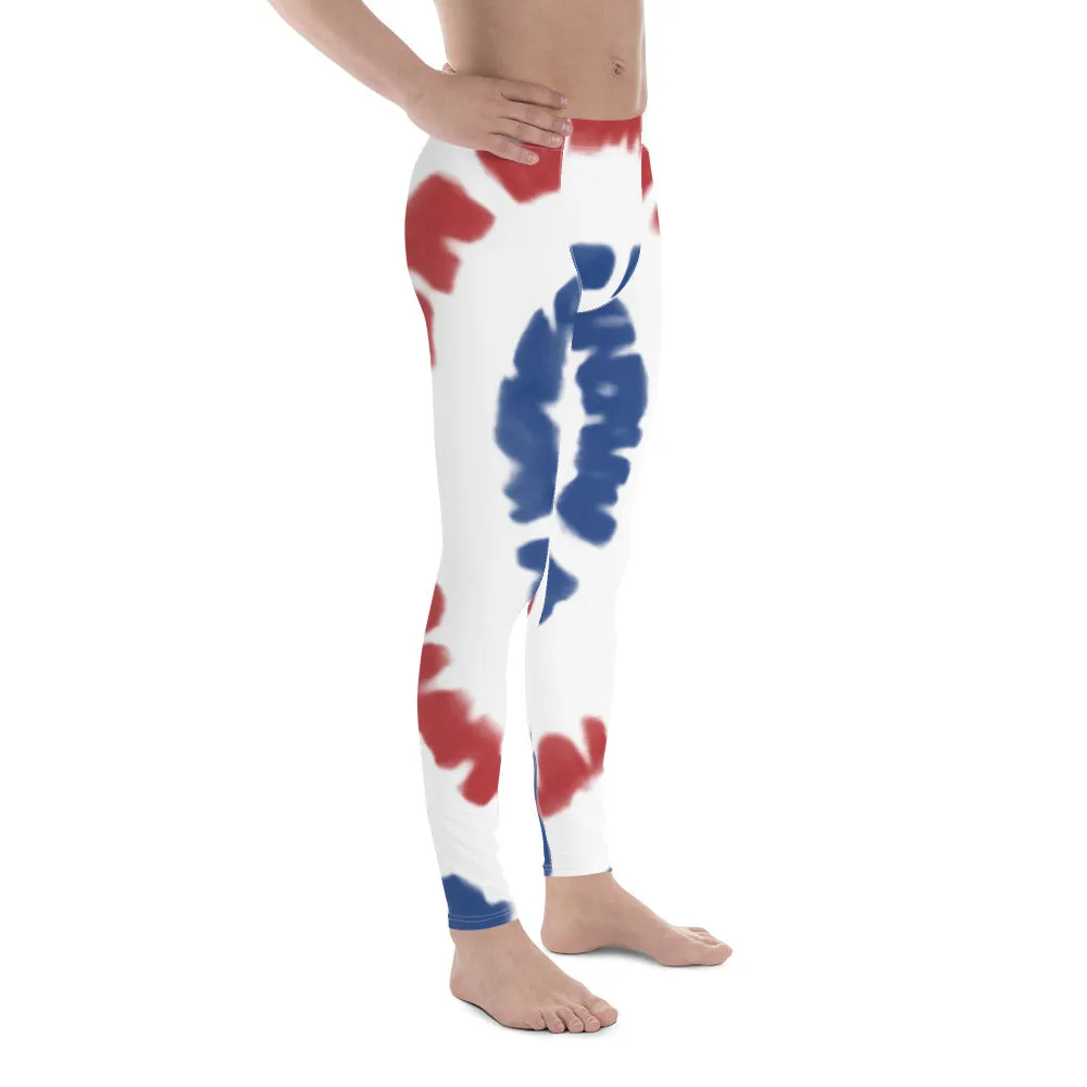 Red Blue Tie Dye Meggings, Best July 4th Men's Costume Party Leggings For Men-Made in USA/EU/MX