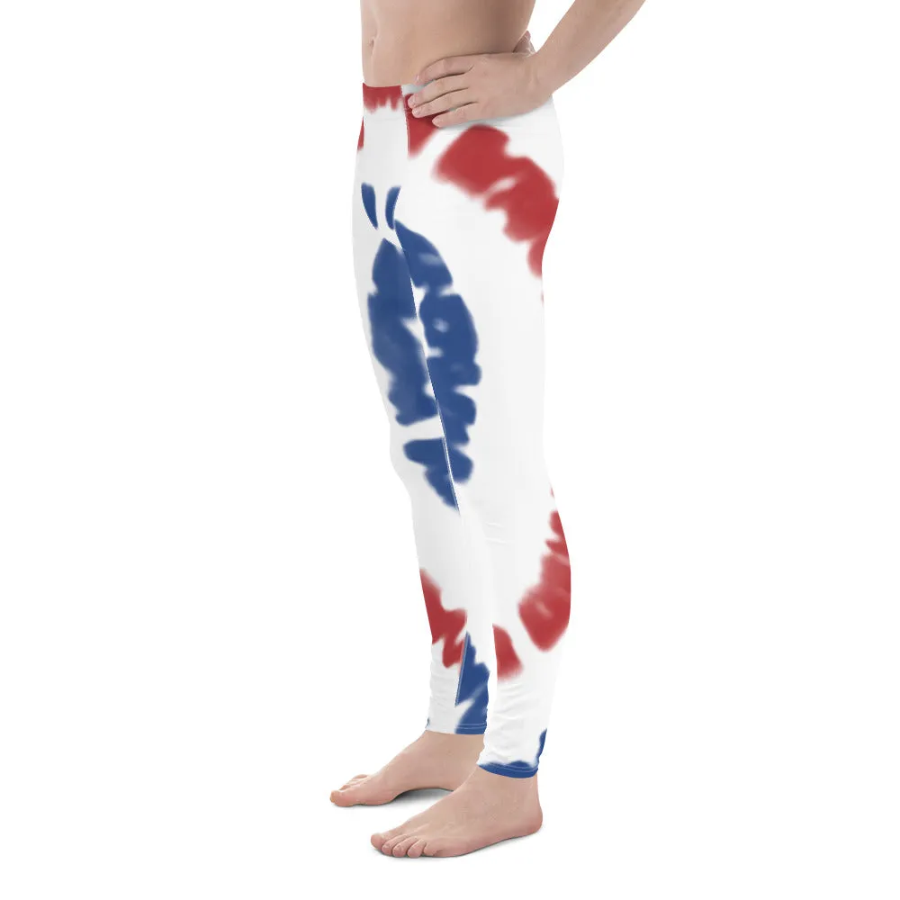 Red Blue Tie Dye Meggings, Best July 4th Men's Costume Party Leggings For Men-Made in USA/EU/MX