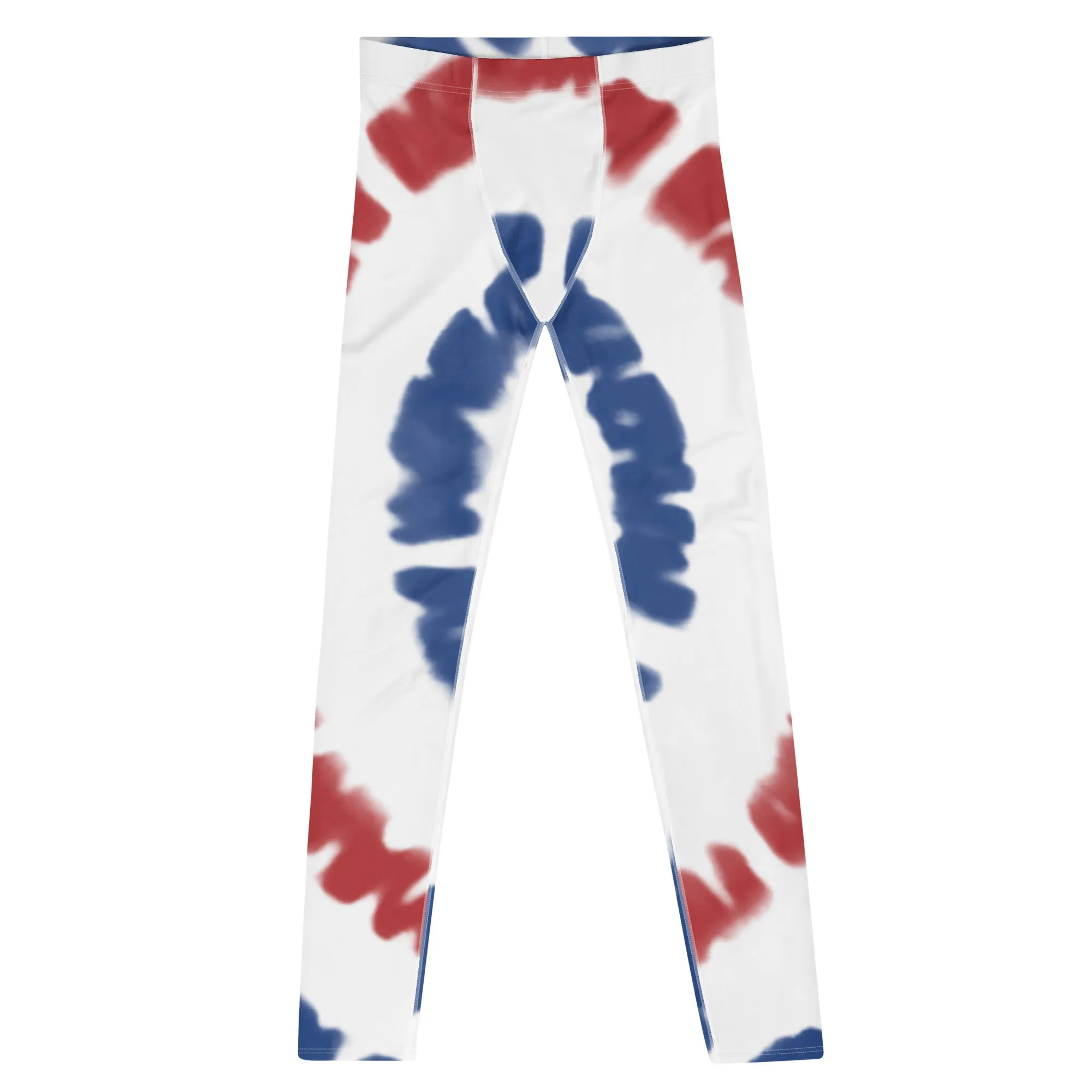 Red Blue Tie Dye Meggings, Best July 4th Men's Costume Party Leggings For Men-Made in USA/EU/MX