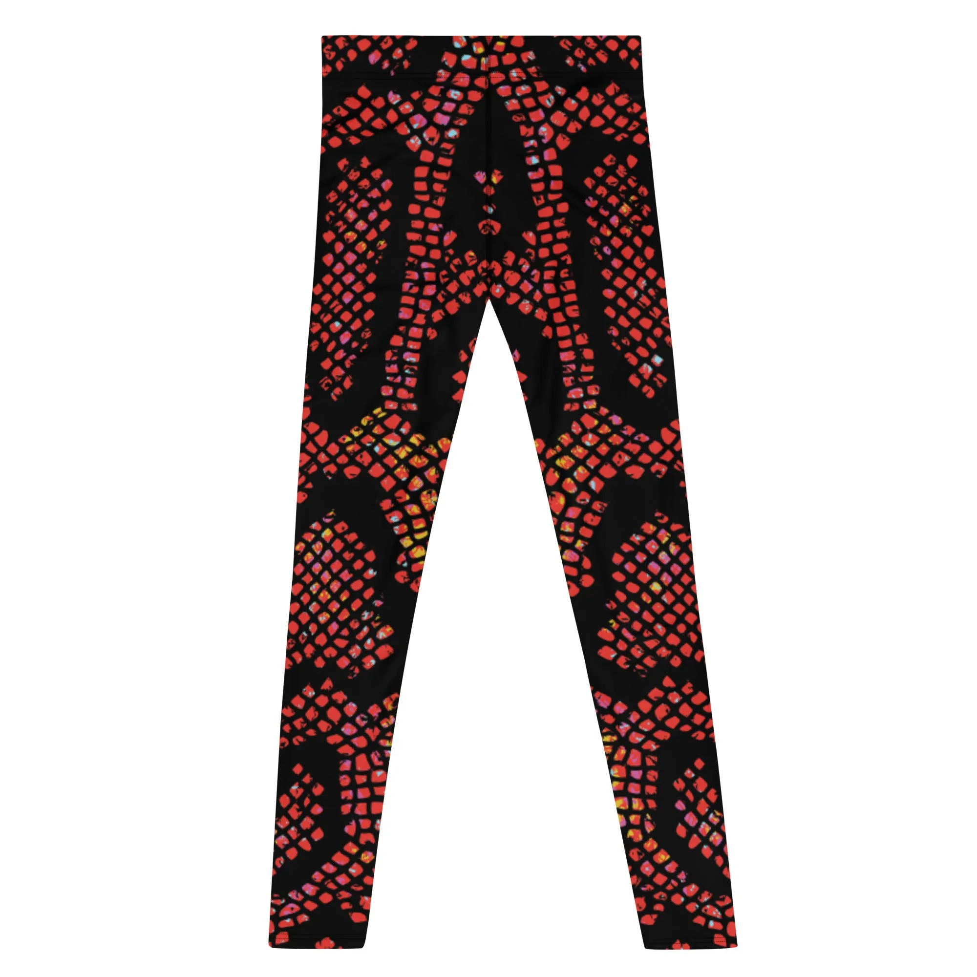 Red Snake Skin Print Meggings, Best Men's Leggings Designer Running Tights- Made in USA/EU/MX