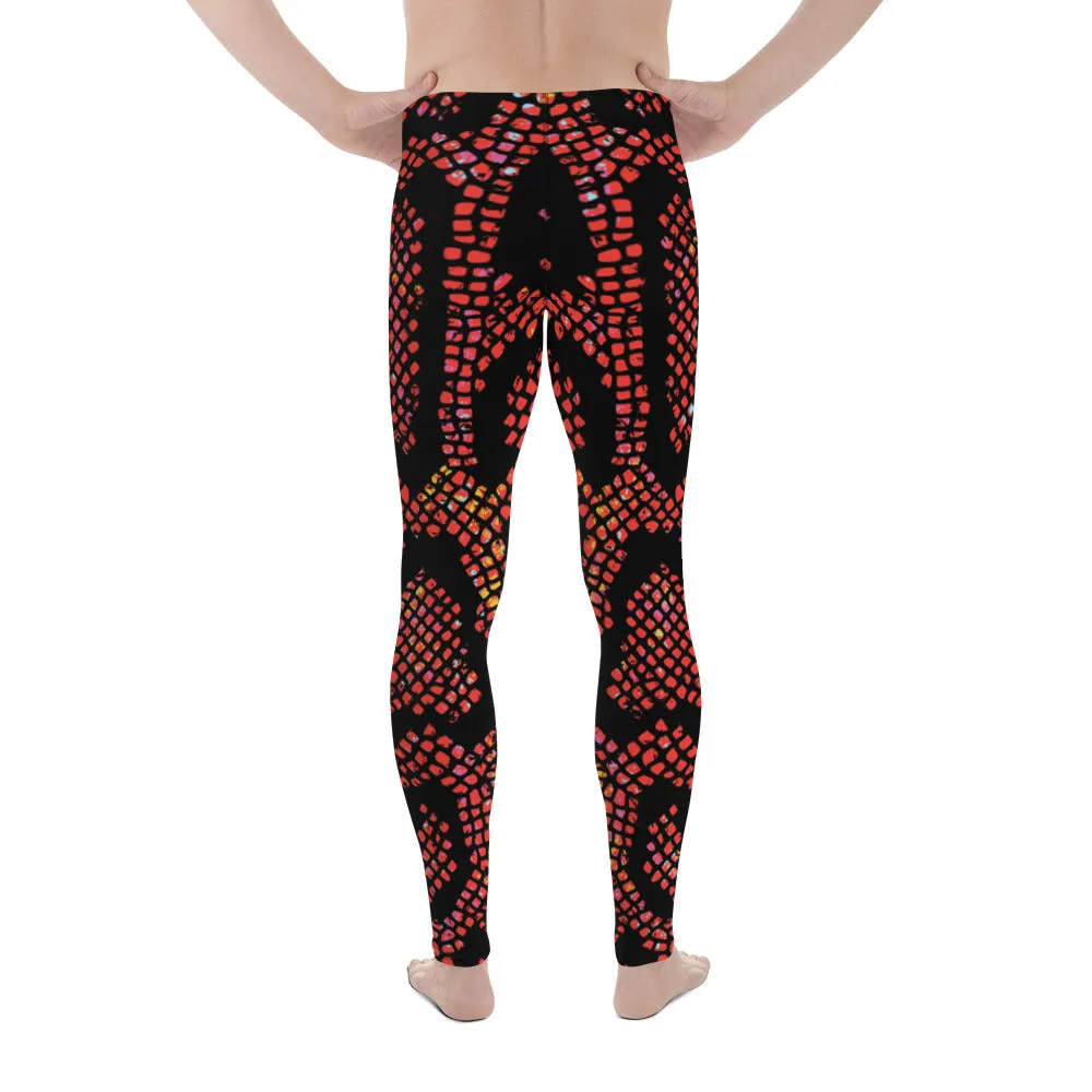 Red Snake Skin Print Meggings, Best Men's Leggings Designer Running Tights- Made in USA/EU/MX