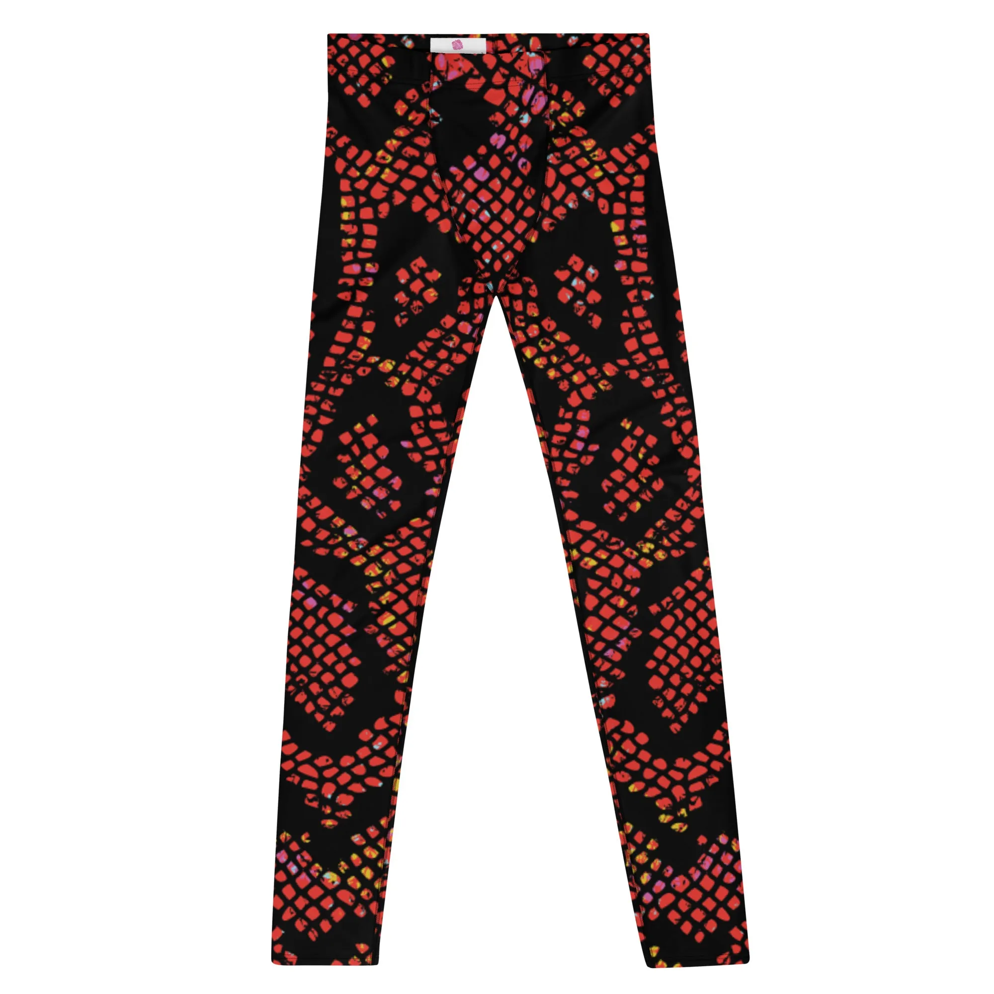 Red Snake Skin Print Meggings, Best Men's Leggings Designer Running Tights- Made in USA/EU/MX